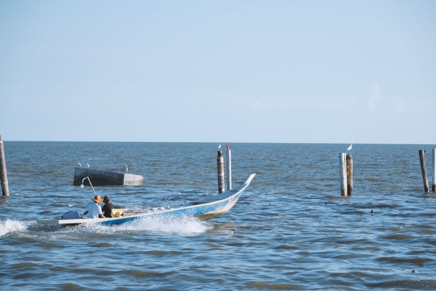 Two people in a motorboat at sea