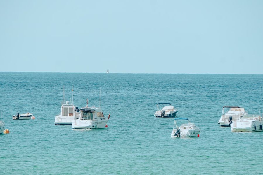 Boats anchored in calm turquoise sea