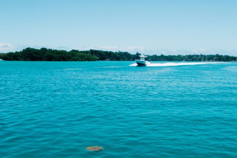 Speedboat gliding over turquoise sea